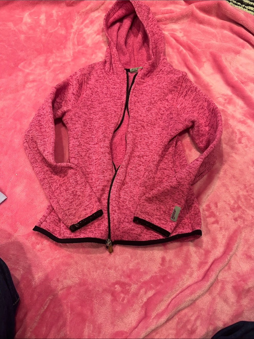 Avia Pink Marled Hooded Zip-Up Sweatshirt